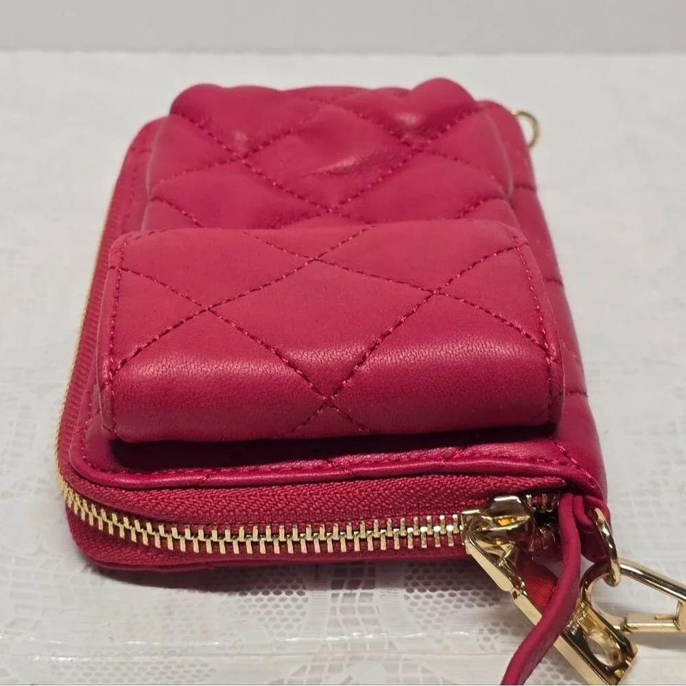 DKNY Hot Pink Fuchsia Quilted Genuine Leather Wallet Wristlet Cell Phone Case